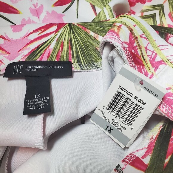 INC Womens Skirt Tropical Floral Palm A-Line‎ Knee Length Pink Green Plus 1X - Picture 7 of 8